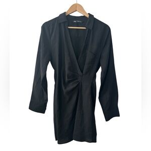 Zara Mini Dress Faux Wrap Plunging V-Neck Long Sleeve Black Women’s Size Small